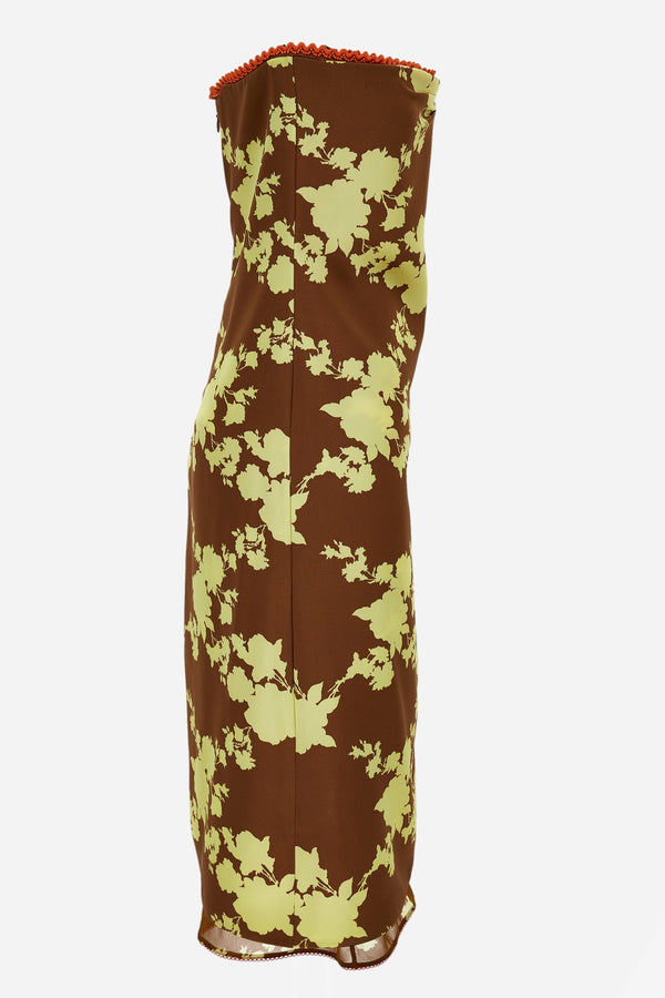 Cocktail Dress In Double Silk Satin Print Wild Roses Allover