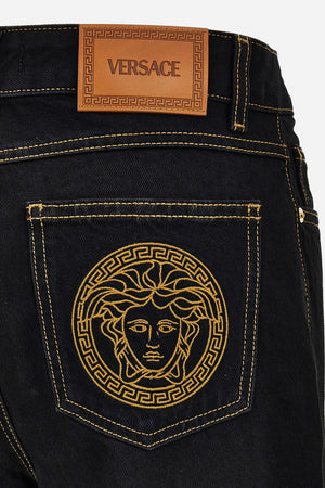 Pant Denim In Rinse Wash Denim With Medusa Embroidery