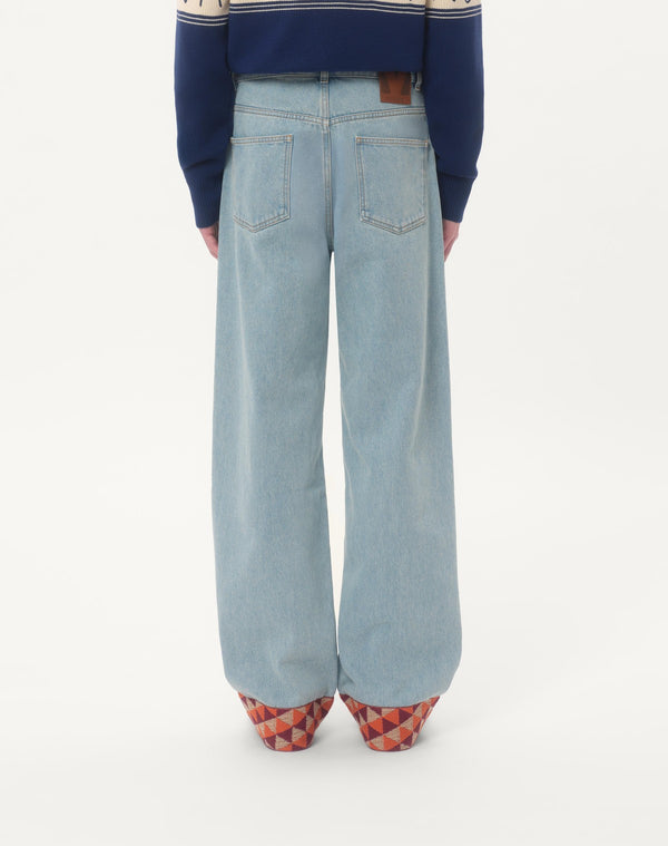 Pantalone In Denim Con Fondo In Jacquard