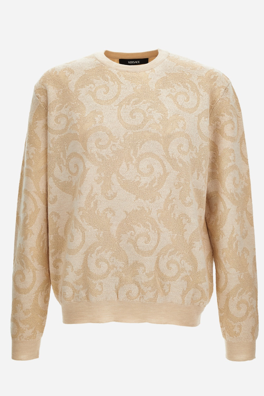 Knit Sweater In Barocco Leafy Jacquard Wool Blend