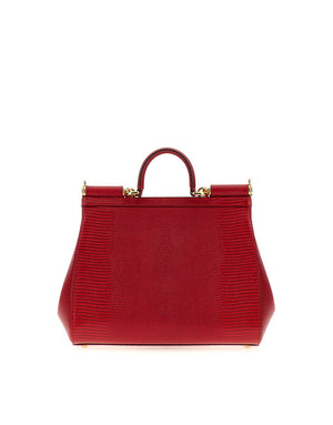 MEDIUM IGUANA PRINT CALFSKIN SICILY BAG WITH CRYSTAL DG LOGO PATCH