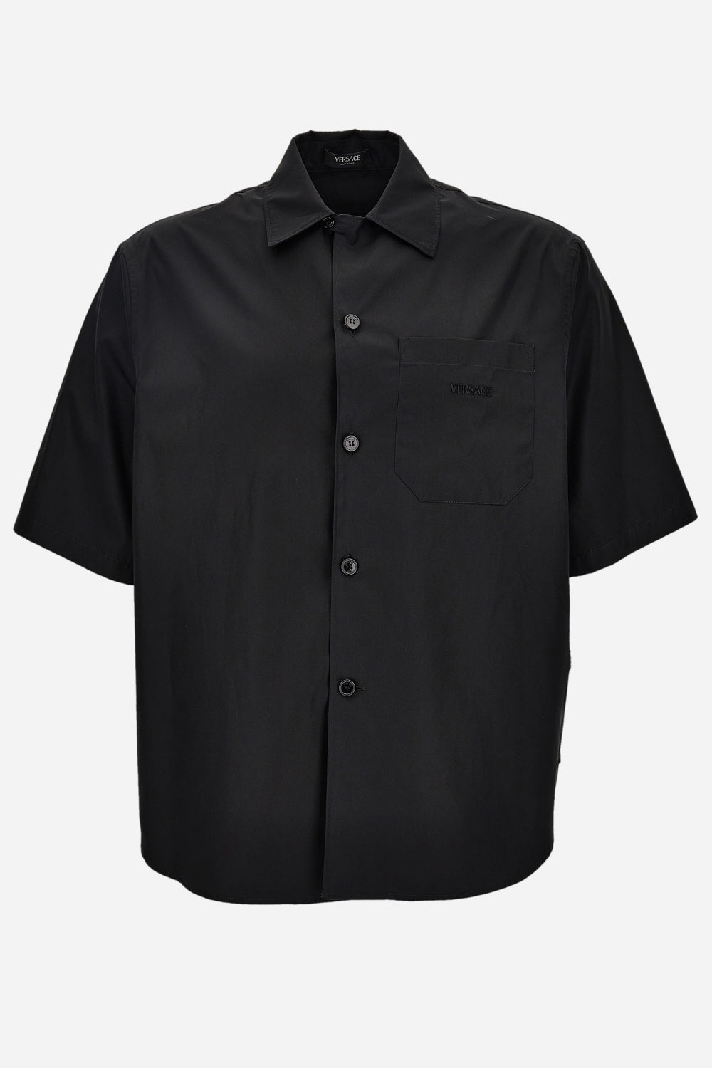 Informal Shirt In Cotton Poplin Fabric-Silk Twill Medusa Cameo Print-Versace Embroidery
