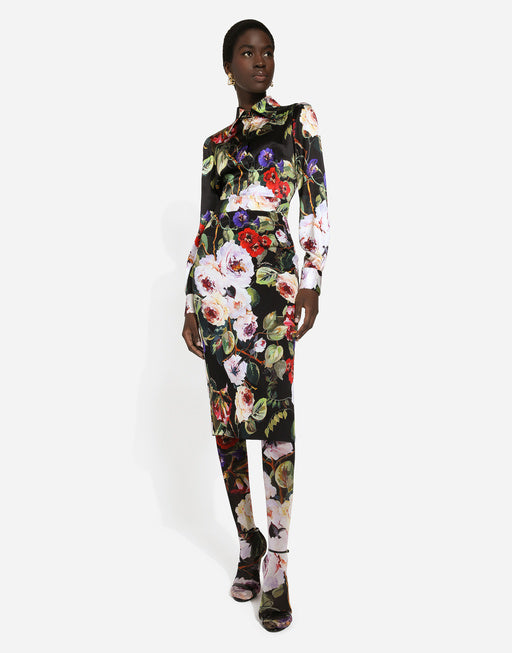 CHARMEUSE CALF-LENGTH SKIRT WITH ROSE GARDEN PRINT