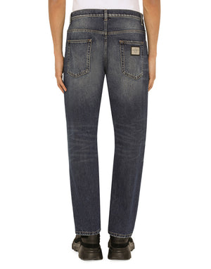 WASHED STRETCH DENIM LOOSE JEANS