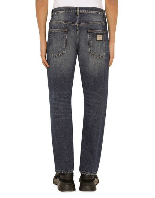 WASHED STRETCH DENIM LOOSE JEANS