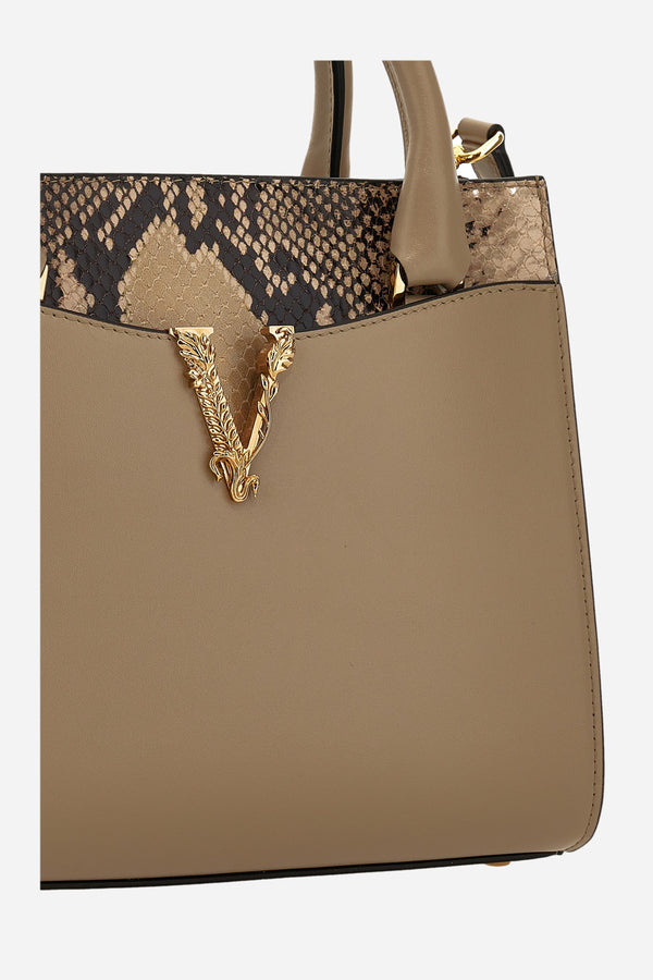 Virtus Small Top Handle In Calf Leather-Printed Python