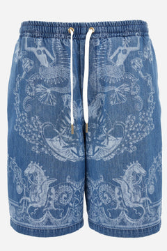 Short Denim In Stop Lasered Denim Holiday Print Medium Blue Wash
