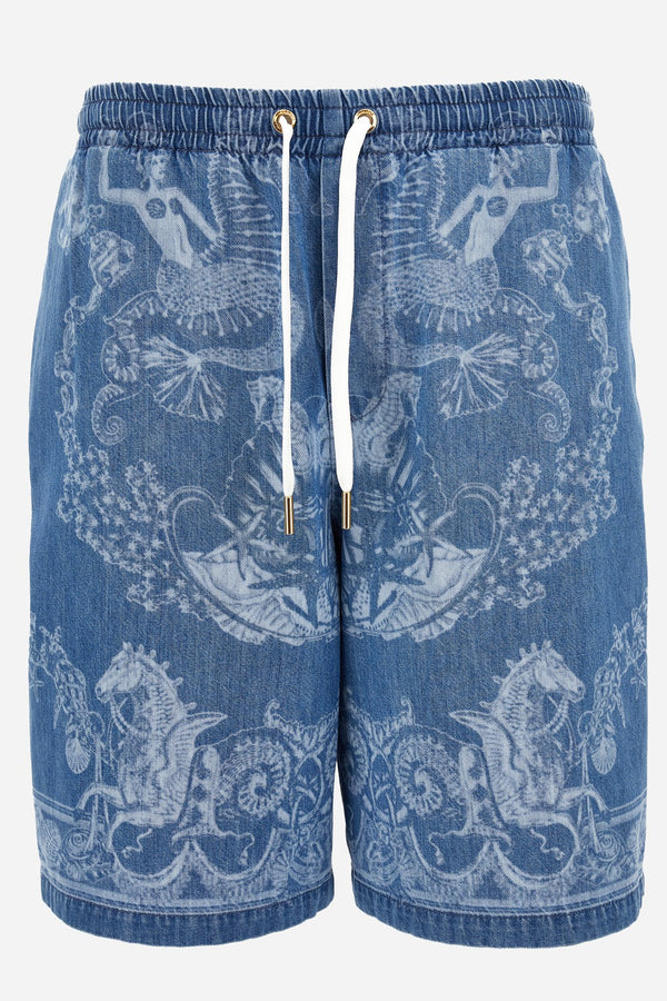 Short Denim In Stop Lasered Denim Holiday Print Medium Blue Wash