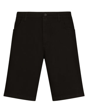 BLACK STRETCH DENIM SHORTS