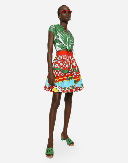 SHORT CARRETTO-PRINT POPLIN SKIRT