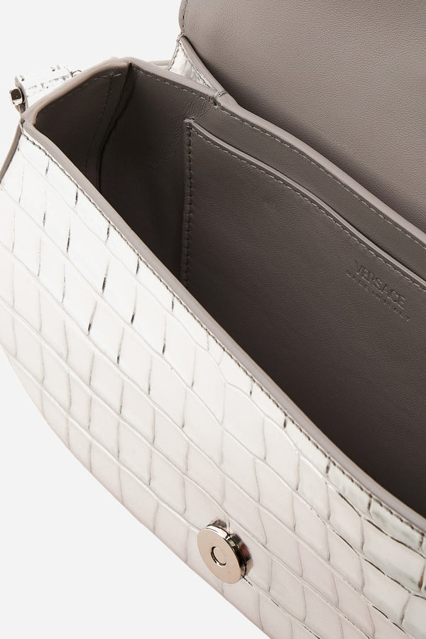 Greca Goddess Medium Shoulder In Embossed Croc Laminated Calf Leather