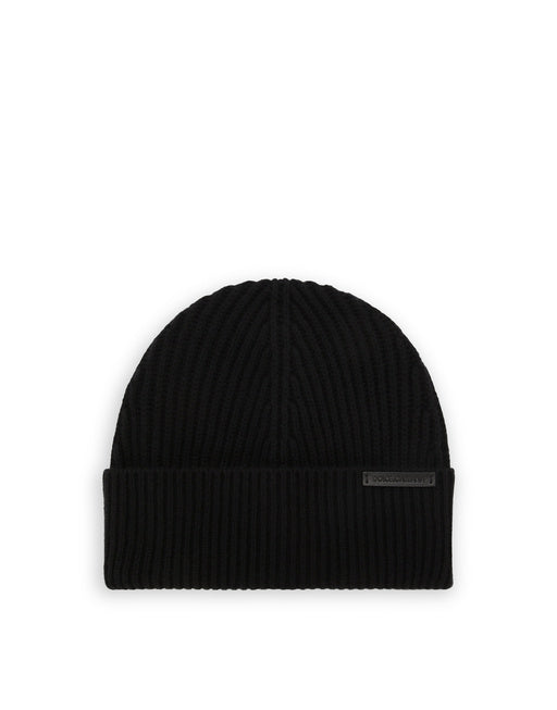 VIRGIN WOOL KNITTED HAT WITH BRANDED LABEL
