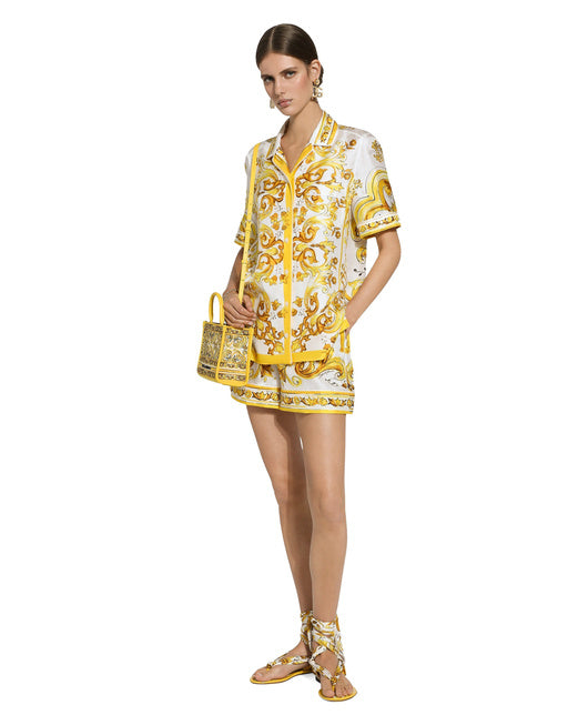 SILK TWILL SHORTS WITH MAJOLICA PRINT