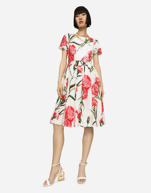 CARNATION-PRINT POPLIN MIDI DRESS