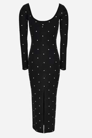 Knit Dress In Wool Studs And Crystals Embroidery