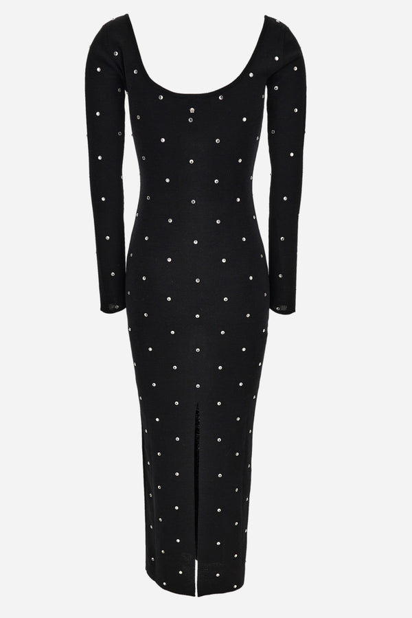 Knit Dress In Wool Studs And Crystals Embroidery