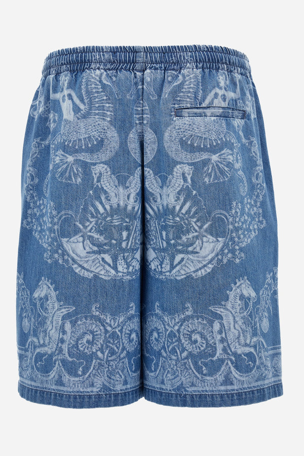 Short Denim In Stop Lasered Denim Holiday Print Medium Blue Wash