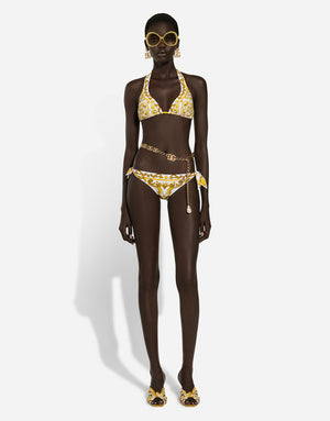 MAJOLICA-PRINT PADDED TRIANGLE BIKINI