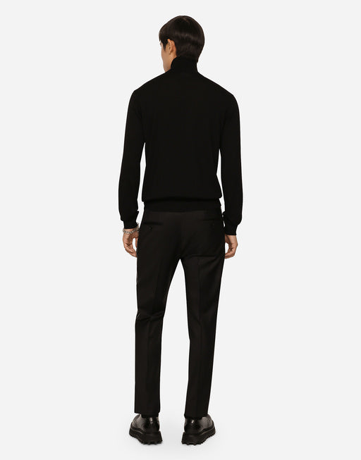 STRETCH WOOL PANTS WITH SIDE BANDS