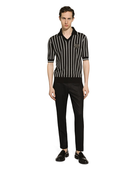 STRIPED SILK POLO-SHIRT WITH DG LOGO