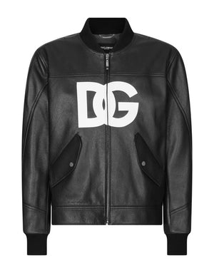 LEATHER JACKET WITH DG LOGO PRINT