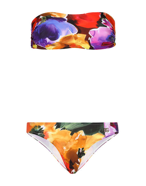 BANDEAU BIKINI WITH ABSTRACT FLOWER PRINT