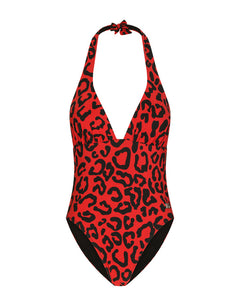 LEOPARD-PRINT ONE-PIECE SWIMSUIT WITH PLUNGING NECKLINE