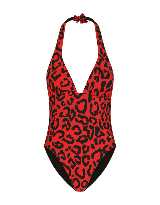 LEOPARD-PRINT ONE-PIECE SWIMSUIT WITH PLUNGING NECKLINE