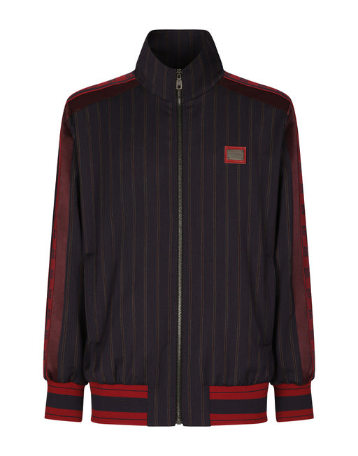PINSTRIPE WOOL JACKET WITH BRANDED TAG