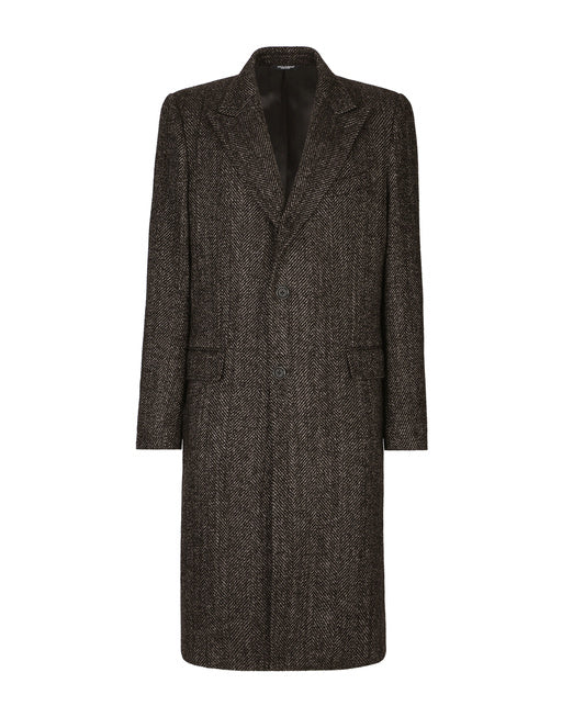 SINGLE-BREASTED HERRINGBONE ALPACA WOOL COAT