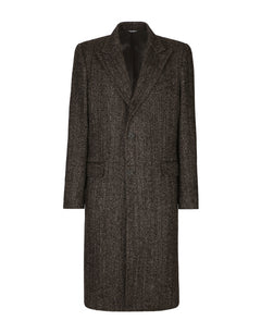SINGLE-BREASTED HERRINGBONE ALPACA WOOL COAT