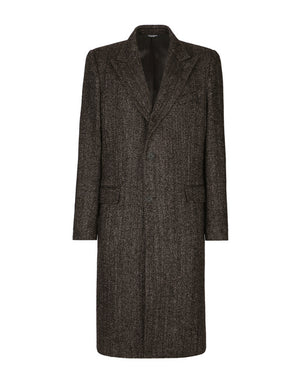 SINGLE-BREASTED HERRINGBONE ALPACA WOOL COAT