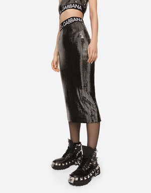 JERSEY CALF-LENGTH SKIRT WITH SEQUINED DETAILING