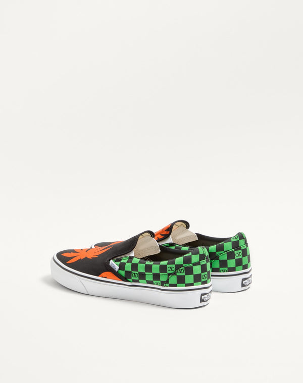 Sneaker Slip-On Valentino Garavani And Vans In Tessuto Con Stampa VLogo Checkerboard E Stampa Tropical Leaves