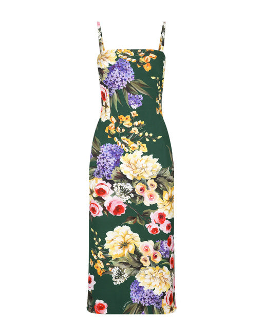 CHARMEUSE STRAPLESS DRESS WITH GARDEN PRINT