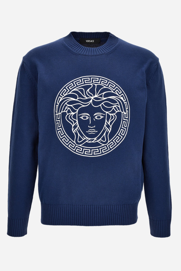 Knit Sweater In Unbrushed Fleece Fabric-Medusa Print-Versace
