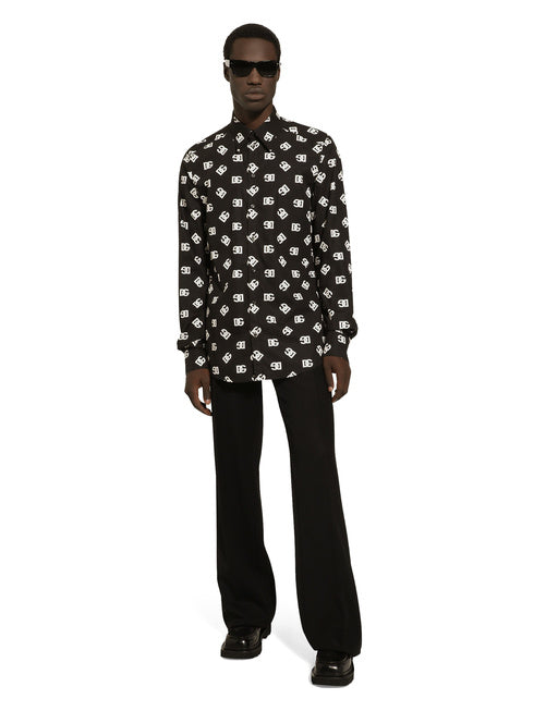 COTTON MARTINI-FIT SHIRT WITH DG MONOGRAM PRINT