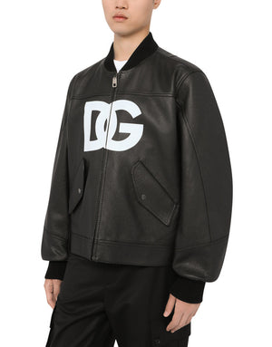 LEATHER JACKET WITH DG LOGO PRINT