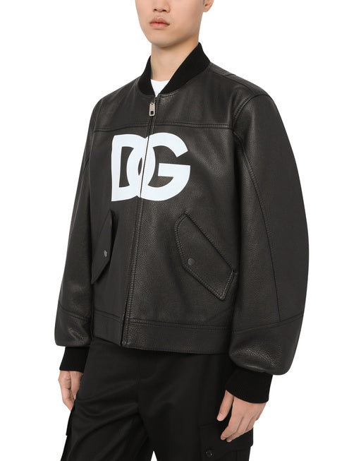LEATHER JACKET WITH DG LOGO PRINT