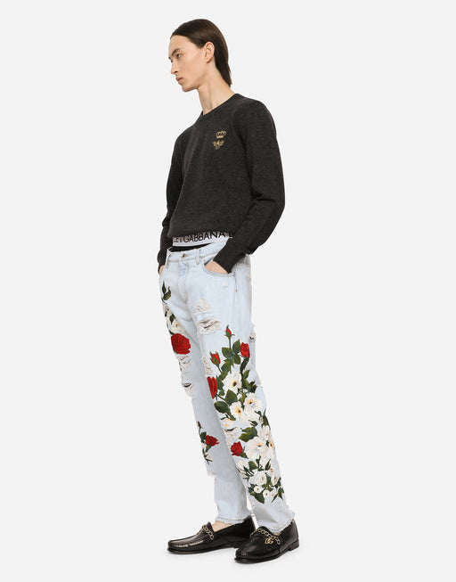 CREWNECK WOOL SWEATER WITH EMBROIDERY