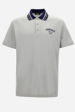 Polo In Cotton Piquet + Versace Milano Embroidery