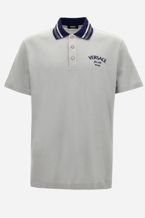 Polo In Cotton Piquet + Versace Milano Embroidery