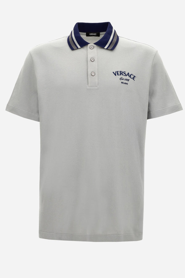 Polo In Cotton Piquet + Versace Milano Embroidery