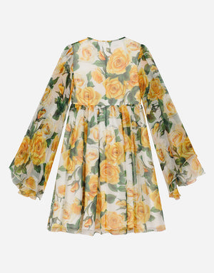 CHIFFON DRESS WITH YELLOW ROSE PRINT