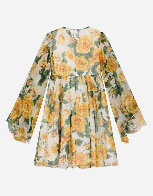 CHIFFON DRESS WITH YELLOW ROSE PRINT