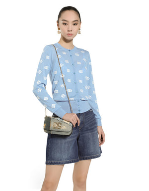 WOOL AND SILK CARDIGAN WITH ALL-OVER DG LOGO INTARSIA
