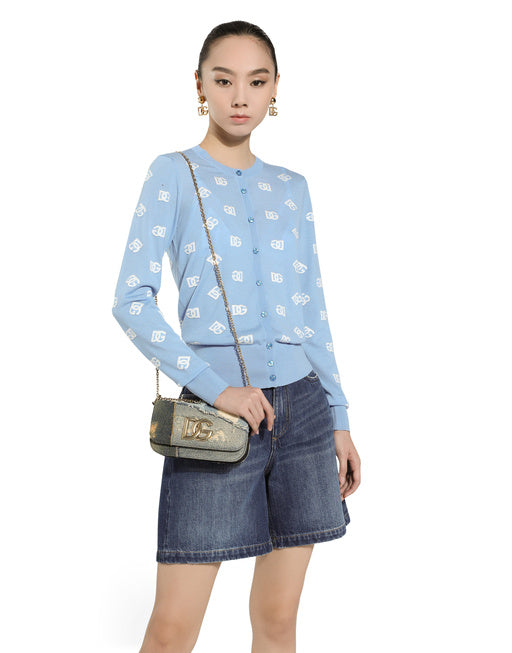 WOOL AND SILK CARDIGAN WITH ALL-OVER DG LOGO INTARSIA