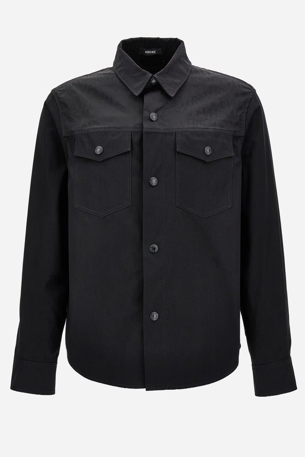 Informal Shirt In Fabric Combo Cotton Twill+ Responsible Techno Jacquard Soft Versace Logo