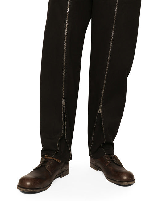 WASHED STRETCH GABARDINE PANTS WITH ZIPPER
