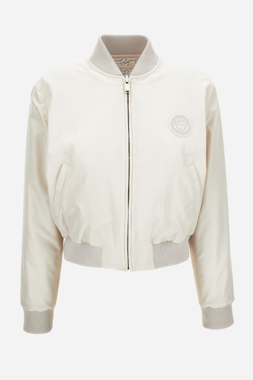 Blouson In Plain Nylon And Print Nylon Medusa Chain Allover